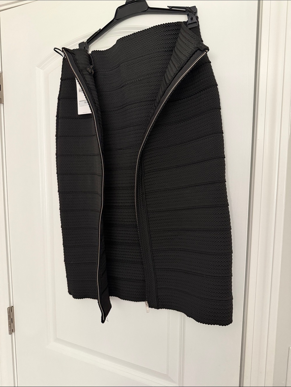 Zara Black Textured Rib Knit Pencil Skirt high waist full zip back NWT size L - Picture 8 of 10